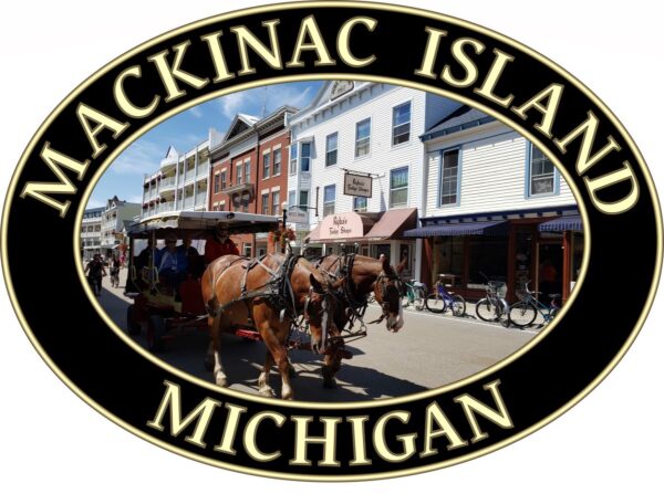 Mackinac Island T-Shirt - Downtown Horse and Carriage Graphic on Comfort Colors Heavyweight (Front print, black graphic) - Image 2