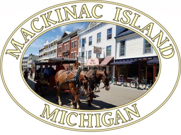 Mackinac Island T-Shirt - Downtown Horse and Carriage Graphic on Comfort Colors Heavyweight (Back print, transparent graphic) - Image 2