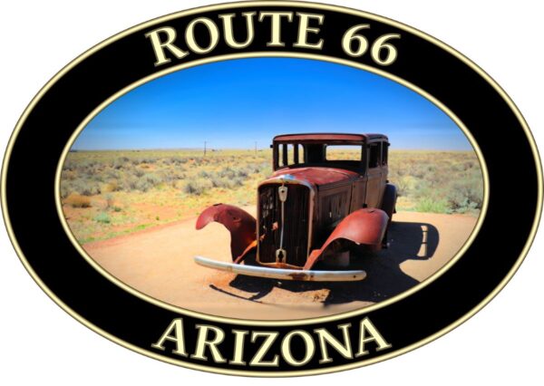 Route 66 Arizona T-Shirt - Antique Car Graphic on Comfort Colors Heavyweight (Front Print, Black Graphic) - Image 2