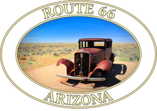 Route 66 Arizona T-Shirt - Antique Car Graphic on Comfort Colors Heavyweight (Front Print, Transparent Graphic) - Image 2