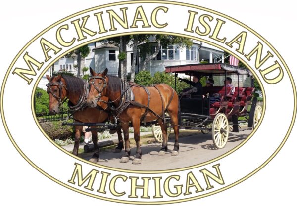 Mackinac Island T-Shirt - Horse and Carriage West Bluff Graphic on Comfort Colors Heavyweight (Front print, transparent graphic) - Image 2