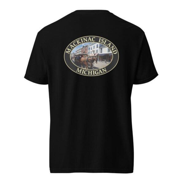 Mackinac Island T-Shirt - Downtown Horse and Carriage Graphic on Comfort Colors Heavyweight (Back print, black graphic) - Image 4