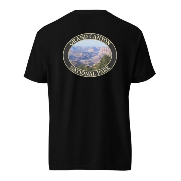 Black Comfort Colors 1717 heavyweight T-shirt featuring a Colorado River at Grand Canyon National Park graphic in an oval design.