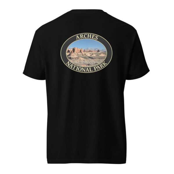 The Windows Arches National Park T-Shirt – Scenic Desert Arch Vista Comfort Colors Tee (Back print, black graphic) - Image 4