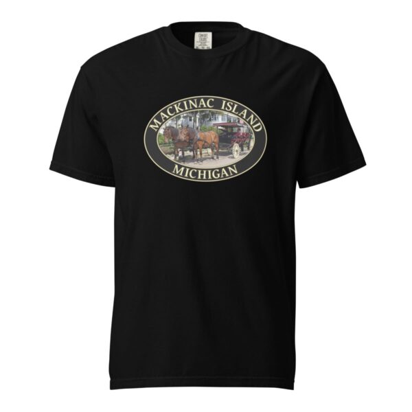 Mackinac Island T-Shirt - Horse and Carriage West Bluff Graphic on Comfort Colors Heavyweight (Front print, black graphic) - Image 3