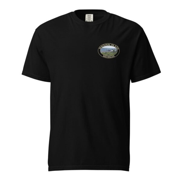 Mackinac Island T-Shirt - Harbor and Downtown Graphic on Comfort Colors Heavyweight (Back print, transparent graphic) - Image 3