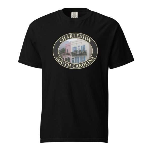 Charleston T-Shirt - Rainbow Row Homes Graphic on Comfort Colors Heavyweight (Front print, black graphic) - Image 3