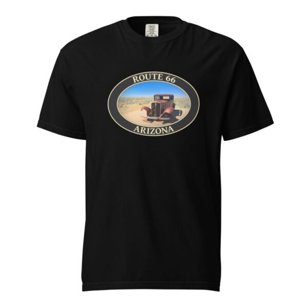 Route 66 Arizona T-Shirt - Antique Car Graphic on Comfort Colors Heavyweight (Front Print, Black Graphic) - Image 3