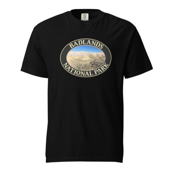 Yellow Mounds at Badlands National Park T-Shirt - Scenic Landscape on Comfort Colors Heavyweight Tee (Front print, black graphic) - Image 3