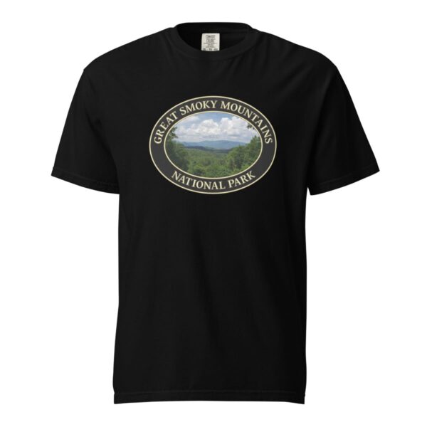 Great Smoky Mountains National Park T-Shirt - Scenic Tennessee Landscape on Comfort Colors Heavyweight Tee (Front print, black graphic) - Image 3