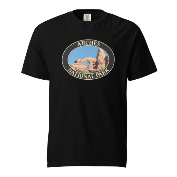 Turret Arch Arches National Park T-Shirt – Iconic Desert Arch Comfort Colors Tee (Front print, black graphic) - Image 3