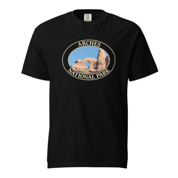 Turret Arch Arches National Park T-Shirt – Iconic Desert Arch Comfort Colors Tee (Front print, transparent graphic) - Image 3