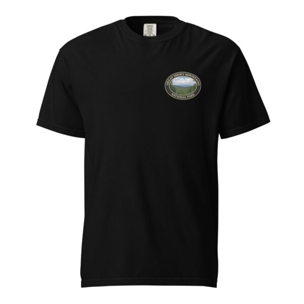 Great Smoky Mountains National Park T-Shirt - Scenic Tennessee Landscape on Comfort Colors Heavyweight Tee (Back print, black graphic) - Image 3