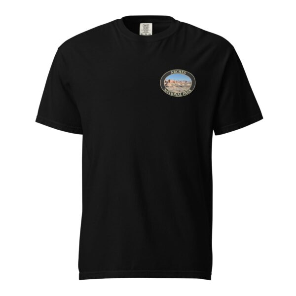 The Windows Arches National Park T-Shirt – Scenic Desert Arch Vista Comfort Colors Tee (Back print, black graphic) - Image 3