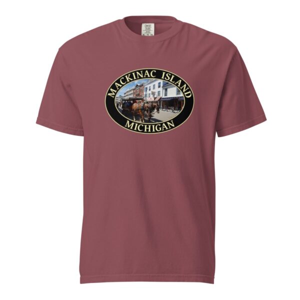 Mackinac Island T-Shirt - Downtown Horse and Carriage Graphic on Comfort Colors Heavyweight (Front print, black graphic) - Image 4