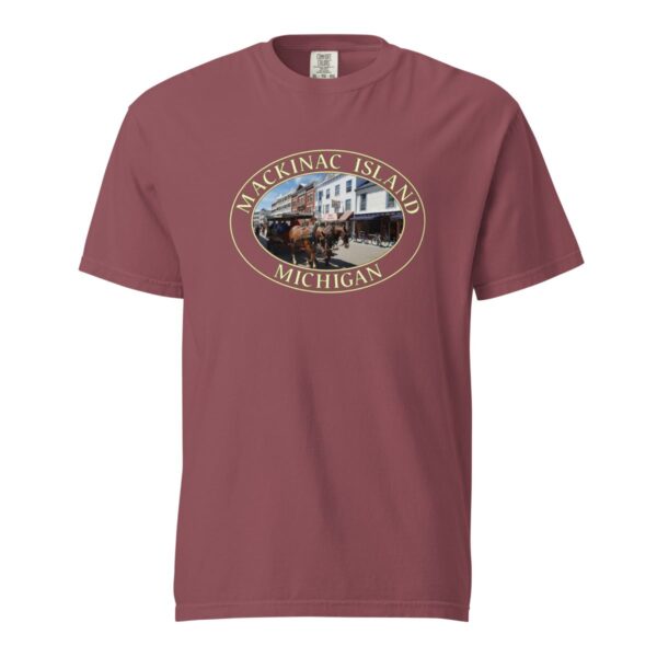 Mackinac Island T-Shirt - Downtown Horse and Carriage Graphic on Comfort Colors Heavyweight (Front print, transparent graphic) - Image 4