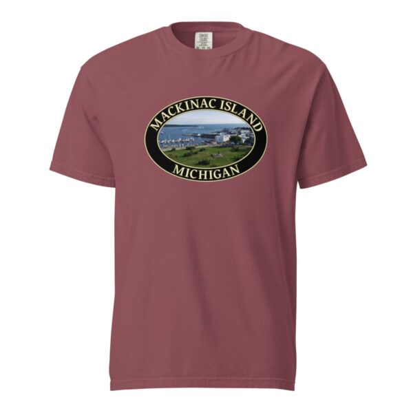 Mackinac Island T-Shirt - Harbor and Downtown Graphic on Comfort Colors Heavyweight (Front print, black graphic) - Image 4