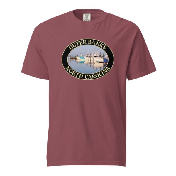 Outer Banks T-Shirt - Oregon Inlet Fishing Boats Graphic on Comfort Colors Heavyweight (Front print, black graphic) - Image 4