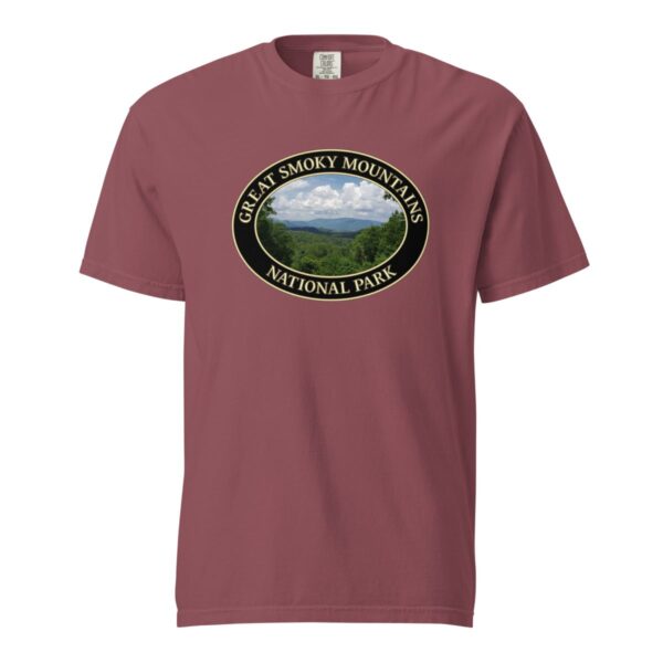 Great Smoky Mountains National Park T-Shirt - Scenic Tennessee Landscape on Comfort Colors Heavyweight Tee (Front print, black graphic) - Image 4