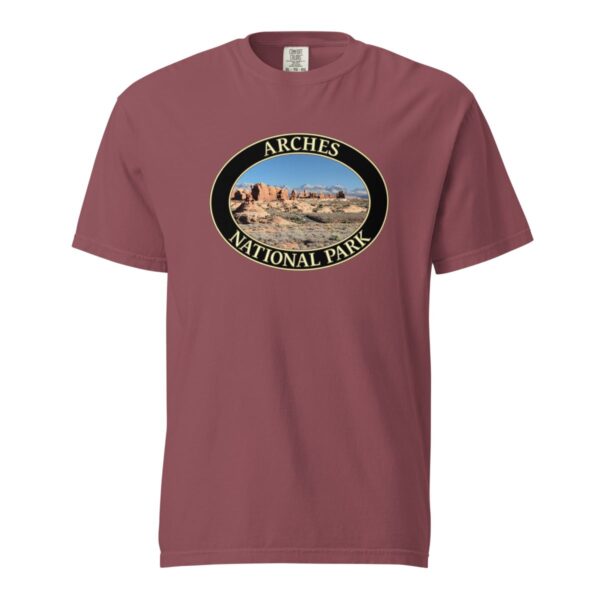 The Windows Arches National Park T-Shirt – Scenic Desert Arch Vista Comfort Colors Tee (Front print, black graphic) - Image 4