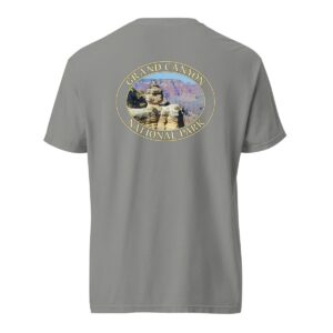 Grey Comfort Colors 1717 heavyweight T-shirt featuring a Duck Rock at Grand Canyon National Park graphic in an oval design.