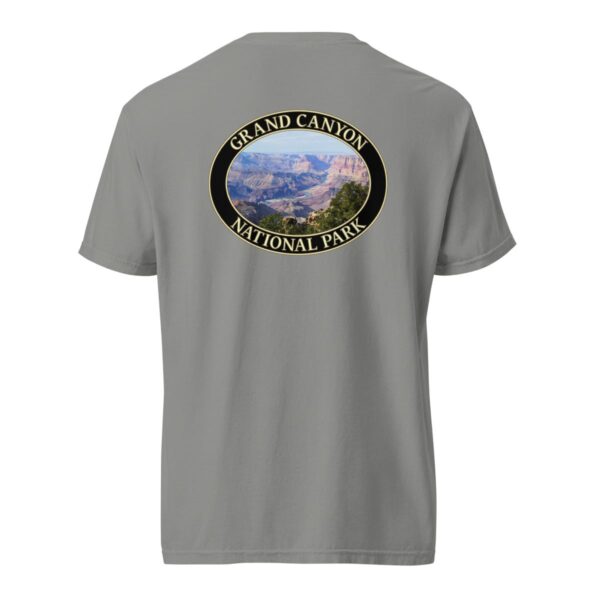 Grey Comfort Colors 1717 heavyweight T-shirt featuring a Colorado River at Grand Canyon National Park graphic in an oval design.