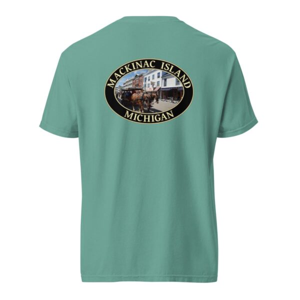 Mackinac Island T-Shirt - Downtown Horse and Carriage Graphic on Comfort Colors Heavyweight (Back print, black graphic) - Image 6