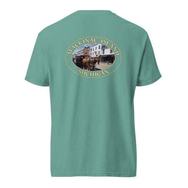 Mackinac Island T-Shirt - Downtown Horse and Carriage Graphic on Comfort Colors Heavyweight (Back print, transparent graphic) - Image 6