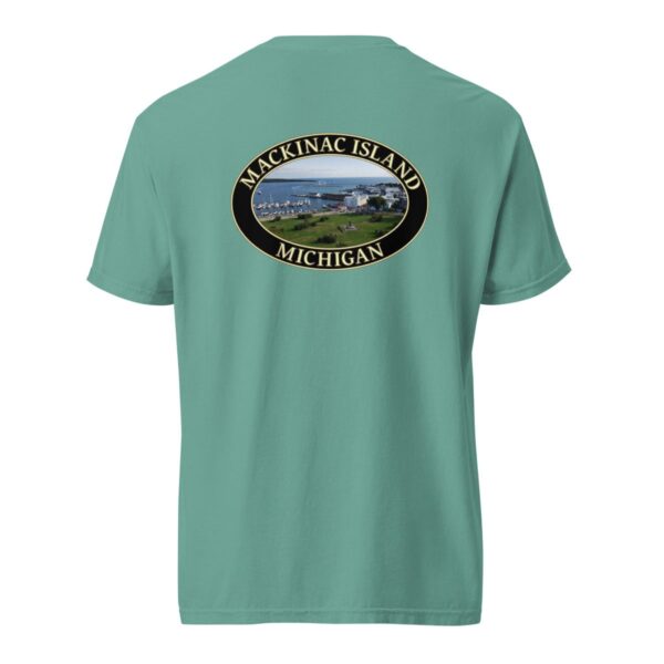 Mackinac Island T-Shirt - Harbor and Downtown Graphic on Comfort Colors Heavyweight (Back print, black graphic) - Image 6