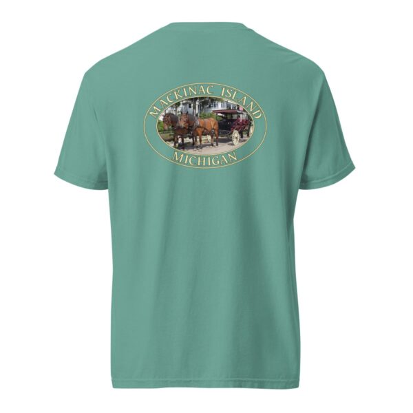 Mackinac Island T-Shirt - Horse and Carriage West Bluff Graphic on Comfort Colors Heavyweight (Back print, transparent graphic) - Image 6