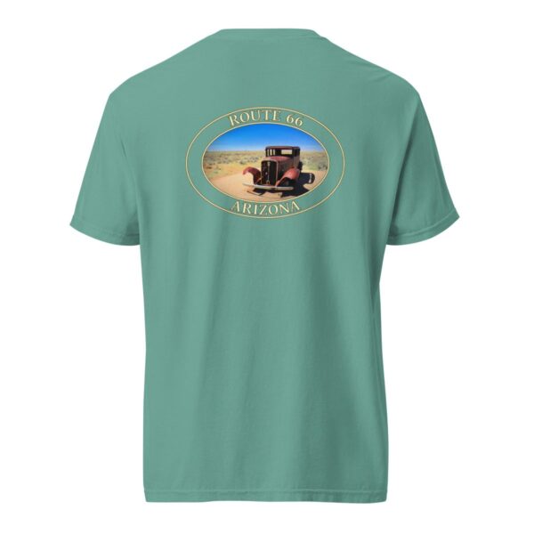 Route 66 Arizona T-Shirt - Antique Car Graphic on Comfort Colors Heavyweight (Back Print, Transparent Graphic) - Image 6