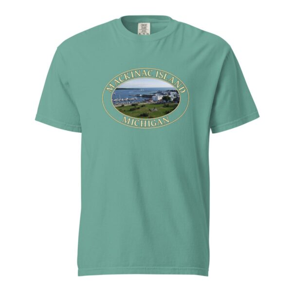 Mackinac Island T-Shirt - Harbor and Downtown Graphic on Comfort Colors Heavyweight (Front print, transparent graphic) - Image 5