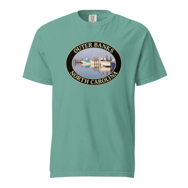 Outer Banks T-Shirt - Oregon Inlet Fishing Boats Graphic on Comfort Colors Heavyweight (Front print, black graphic) - Image 5