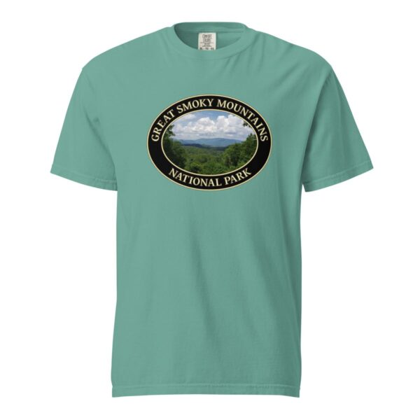 Great Smoky Mountains National Park T-Shirt - Scenic Tennessee Landscape on Comfort Colors Heavyweight Tee (Front print, black graphic) - Image 5