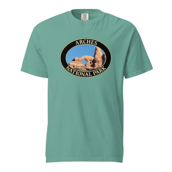 Turret Arch Arches National Park T-Shirt – Iconic Desert Arch Comfort Colors Tee (Front print, black graphic) - Image 5