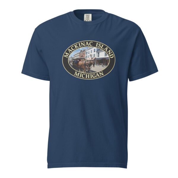 Mackinac Island T-Shirt - Downtown Horse and Carriage Graphic on Comfort Colors Heavyweight (Front print, black graphic) - Image 6