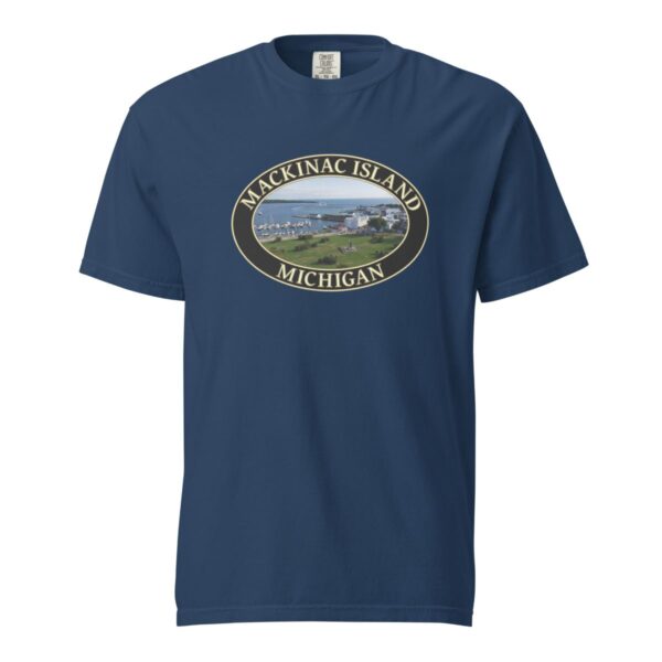 Mackinac Island T-Shirt - Harbor and Downtown Graphic on Comfort Colors Heavyweight (Front print, black graphic) - Image 6