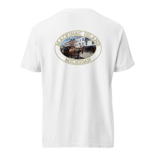 Mackinac Island T-Shirt - Downtown Horse and Carriage Graphic on Comfort Colors Heavyweight (Back print, transparent graphic) - Image 8