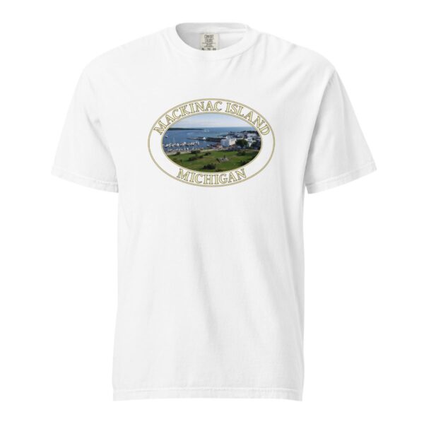 Mackinac Island T-Shirt - Harbor and Downtown Graphic on Comfort Colors Heavyweight (Front print, transparent graphic) - Image 7