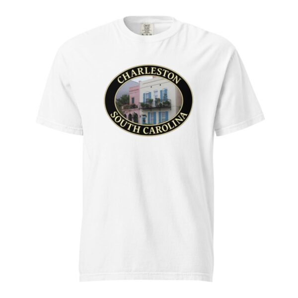 Charleston T-Shirt - Rainbow Row Homes Graphic on Comfort Colors Heavyweight (Front print, black graphic) - Image 7