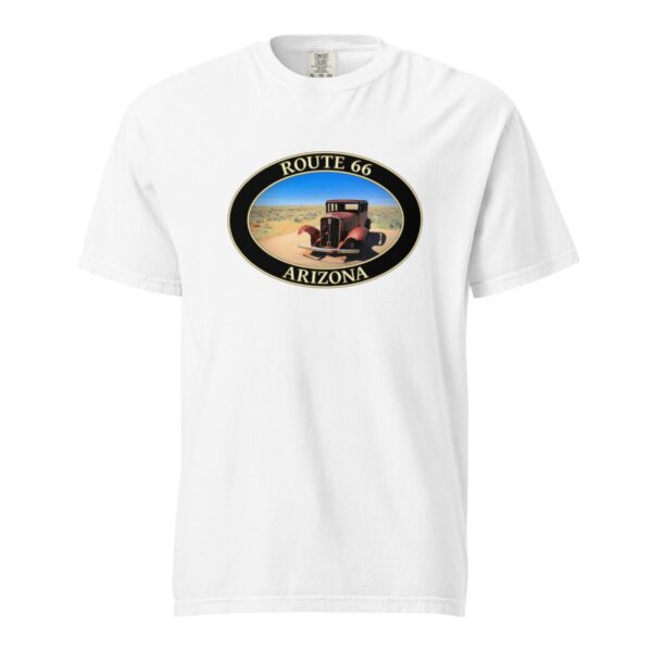 Route 66 Arizona T-Shirt - Antique Car Graphic on Comfort Colors Heavyweight (Front Print, Black Graphic) - Image 7