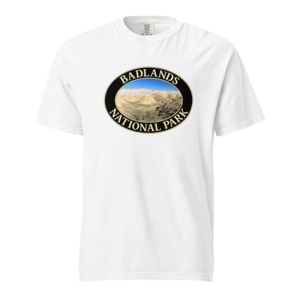 Yellow Mounds at Badlands National Park T-Shirt - Scenic Landscape on Comfort Colors Heavyweight Tee (Front print, black graphic) - Image 7