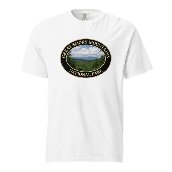 Great Smoky Mountains National Park T-Shirt - Scenic Tennessee Landscape on Comfort Colors Heavyweight Tee (Front print, black graphic) - Image 7