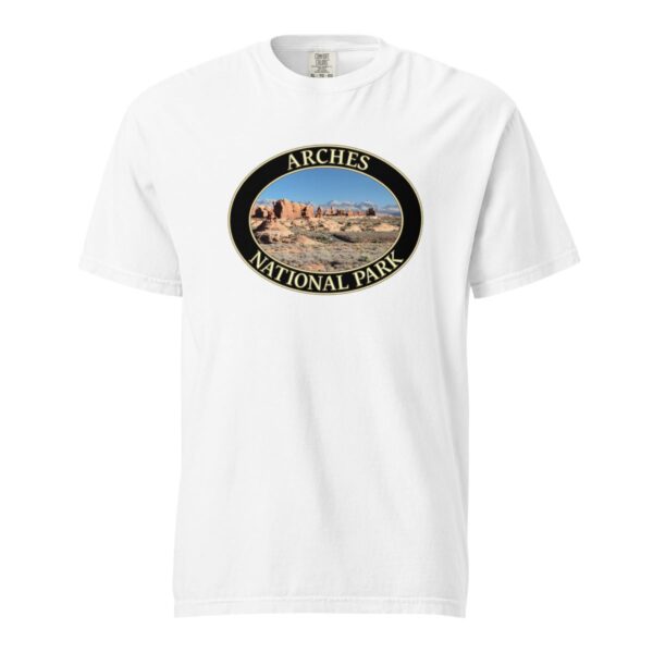 The Windows Arches National Park T-Shirt – Scenic Desert Arch Vista Comfort Colors Tee (Front print, black graphic) - Image 7