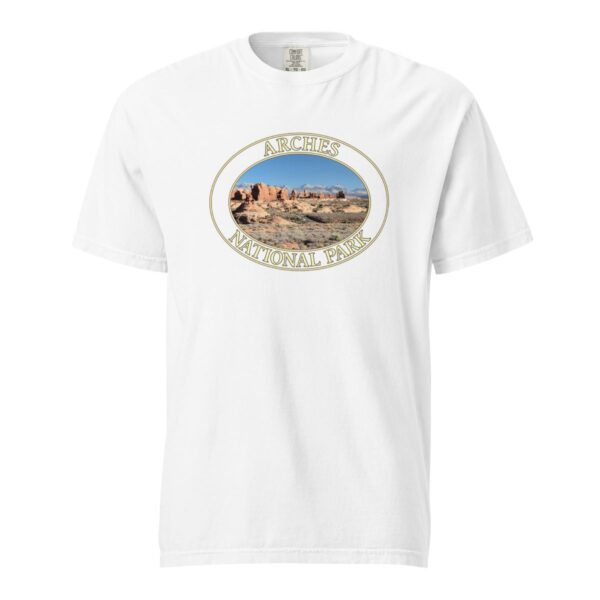 The Windows Arches National Park T-Shirt – Scenic Desert Arch Vista Comfort Colors Tee (Front print, transparent graphic) - Image 7