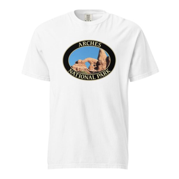 Turret Arch Arches National Park T-Shirt – Iconic Desert Arch Comfort Colors Tee (Front print, black graphic) - Image 7