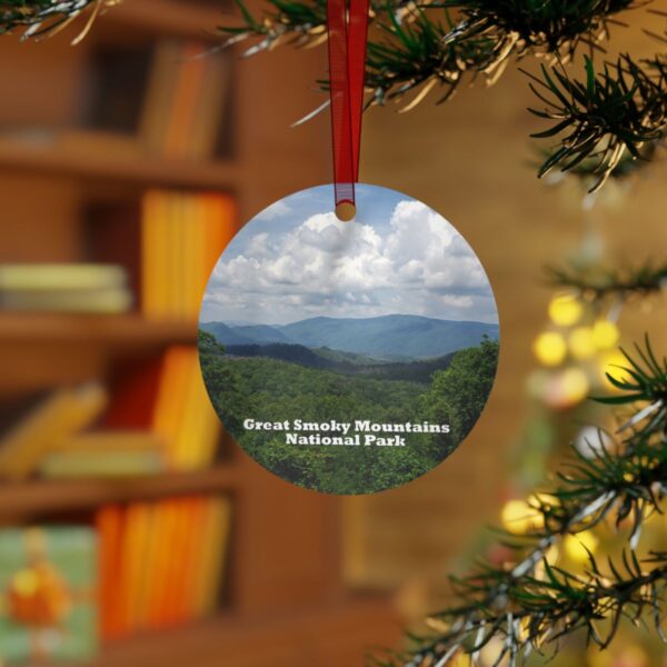 Great Smoky Mountains National Park Ornament - Scenic View of Tennessee Mountains, 3.5" Double-Sided Aluminum Christmas Ornament - Image 3