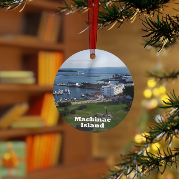 Mackinac Island Ornament - Harbor and Downtown Scene, 3.5" Double-Sided Aluminum Christmas Ornament, Personalized Gift - Image 3