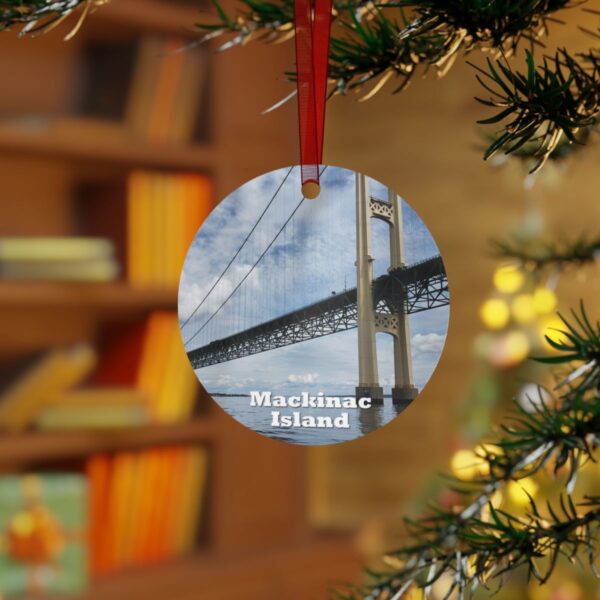 Mackinac Island Ornament - Mighty Mac Bridge Scene, 3.5" Double-Sided Aluminum Christmas Ornament, Personalized Gift - Image 3