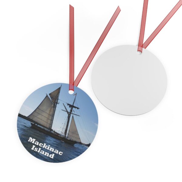 Mackinac Island Ornament - Schooner on Lake Huron Scene, 3.5" Double-Sided Aluminum Christmas Ornament, Personalized Gift - Image 2